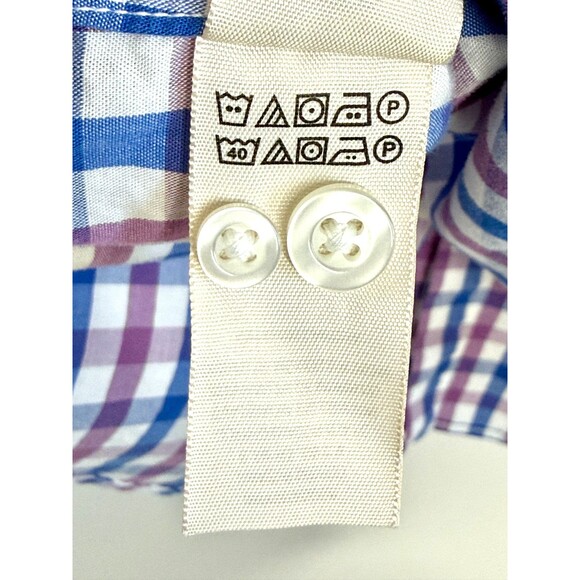 Mens Buttondown Shirt Large Long Sleeve Standard Fit Cotton Check Plaid Blue - Picture 6 of 7